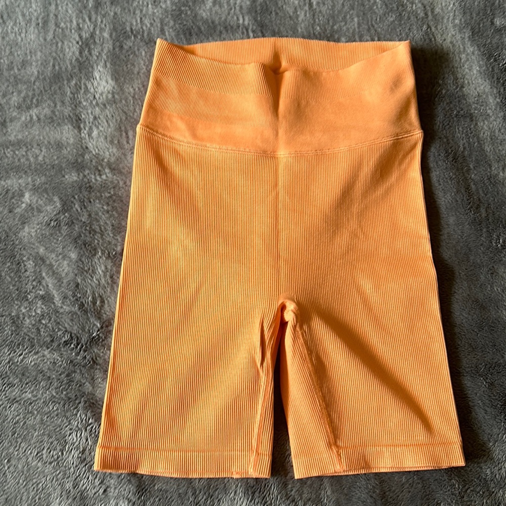 J. Crew Orange SculptStrerch High-Rise Ribbed Biker Shorts & Tank Top Size Small